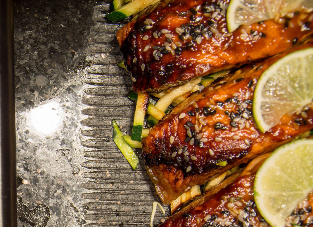 Mustard, ginger and sesame seed salmon