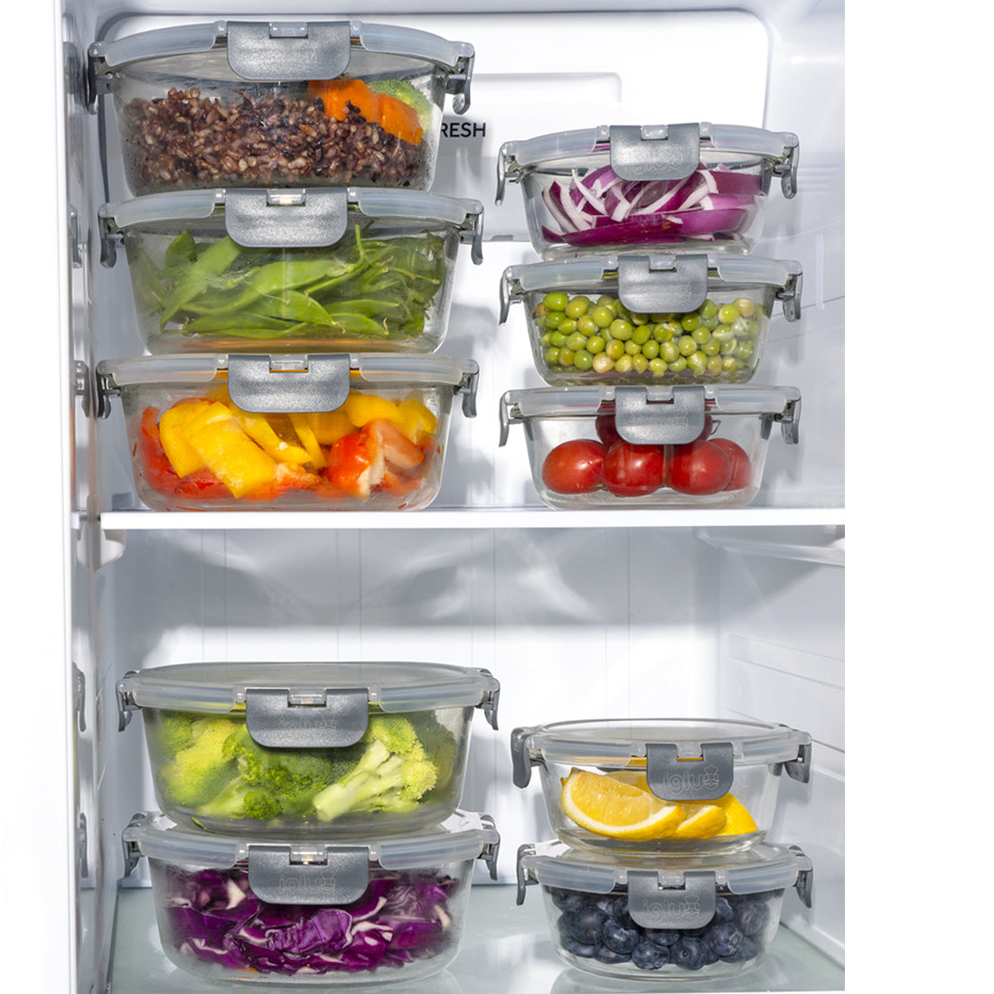 Round Glass Containers with Airtight Lids - 950ml & 400ml - 10 PACK