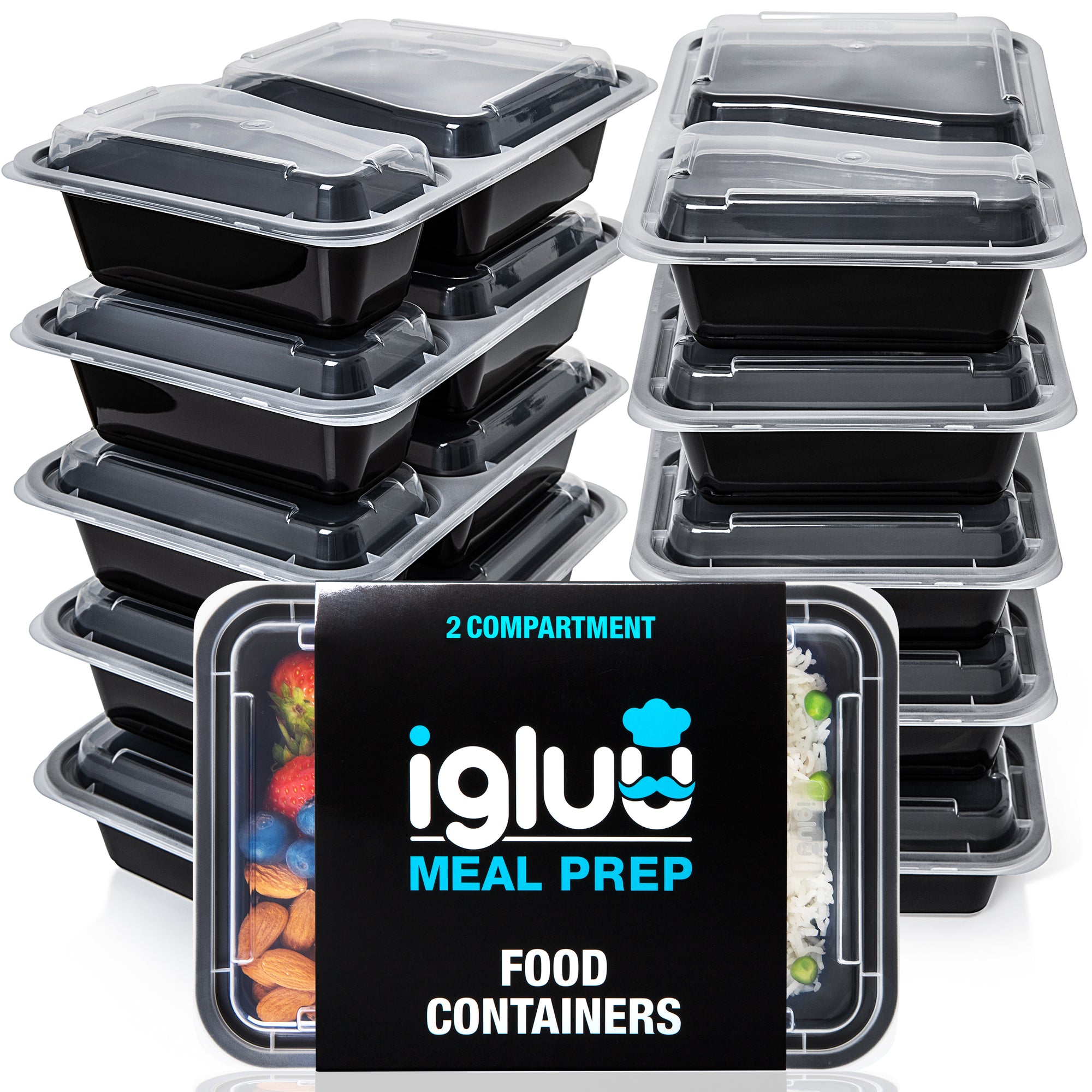 2-Compartment Reusable Containers with Airtight Lids - 887ml