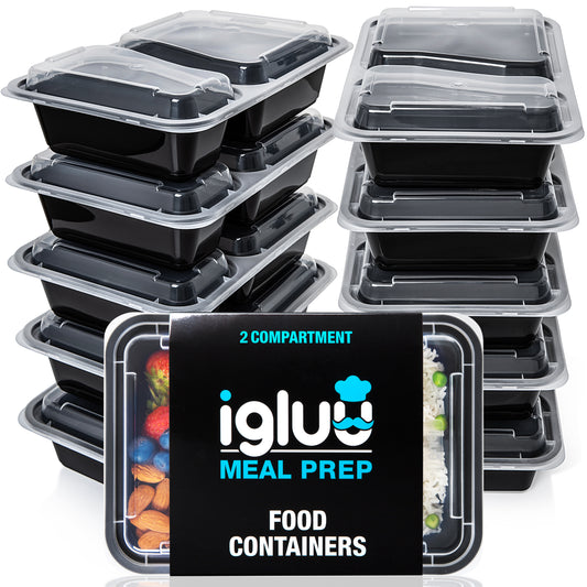 2-Compartment Reusable Containers with Airtight Lids - 887ml