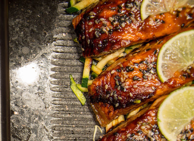 Mustard, ginger and sesame seed salmon