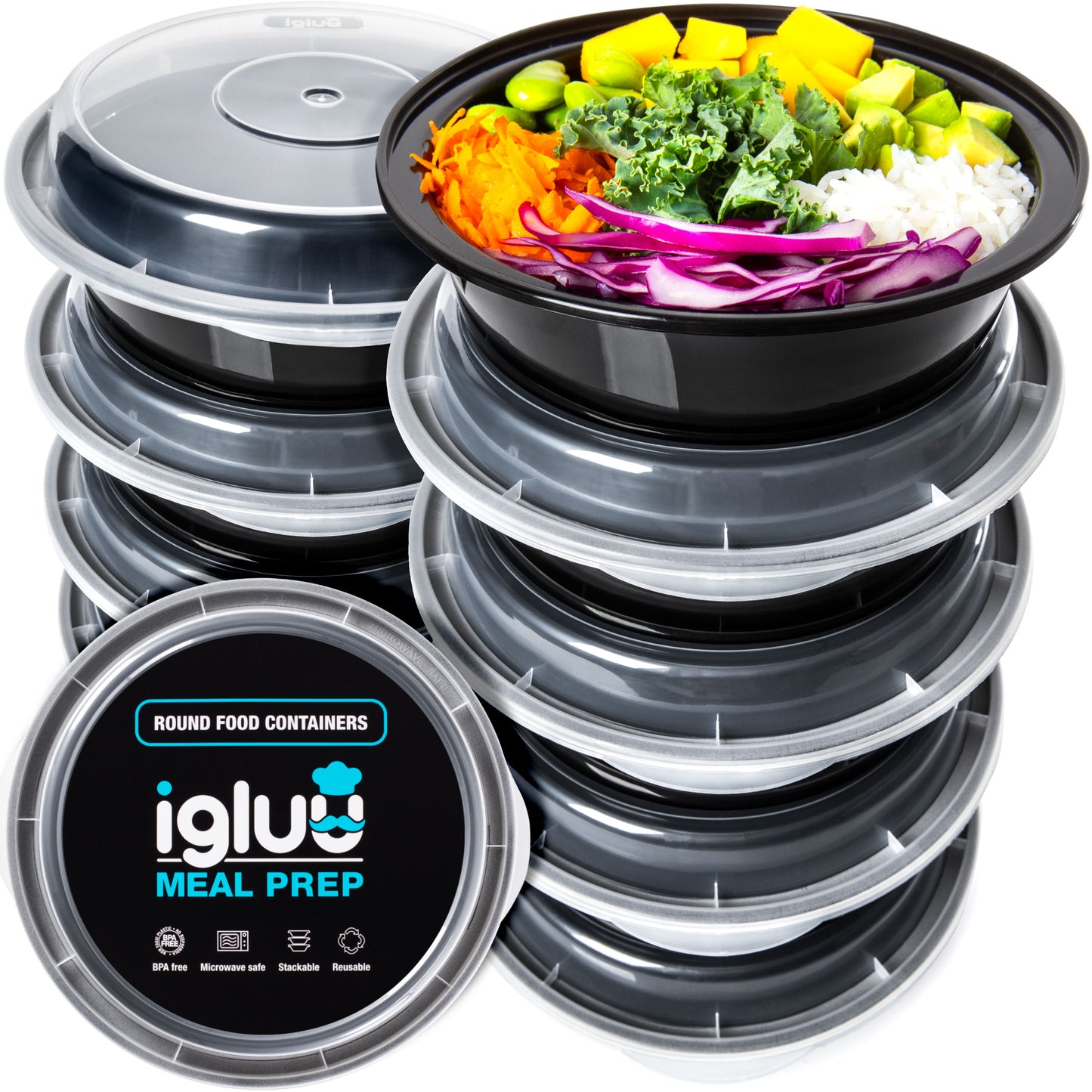 Round Compartment Meal Prep Food Containers with Airtight Lids