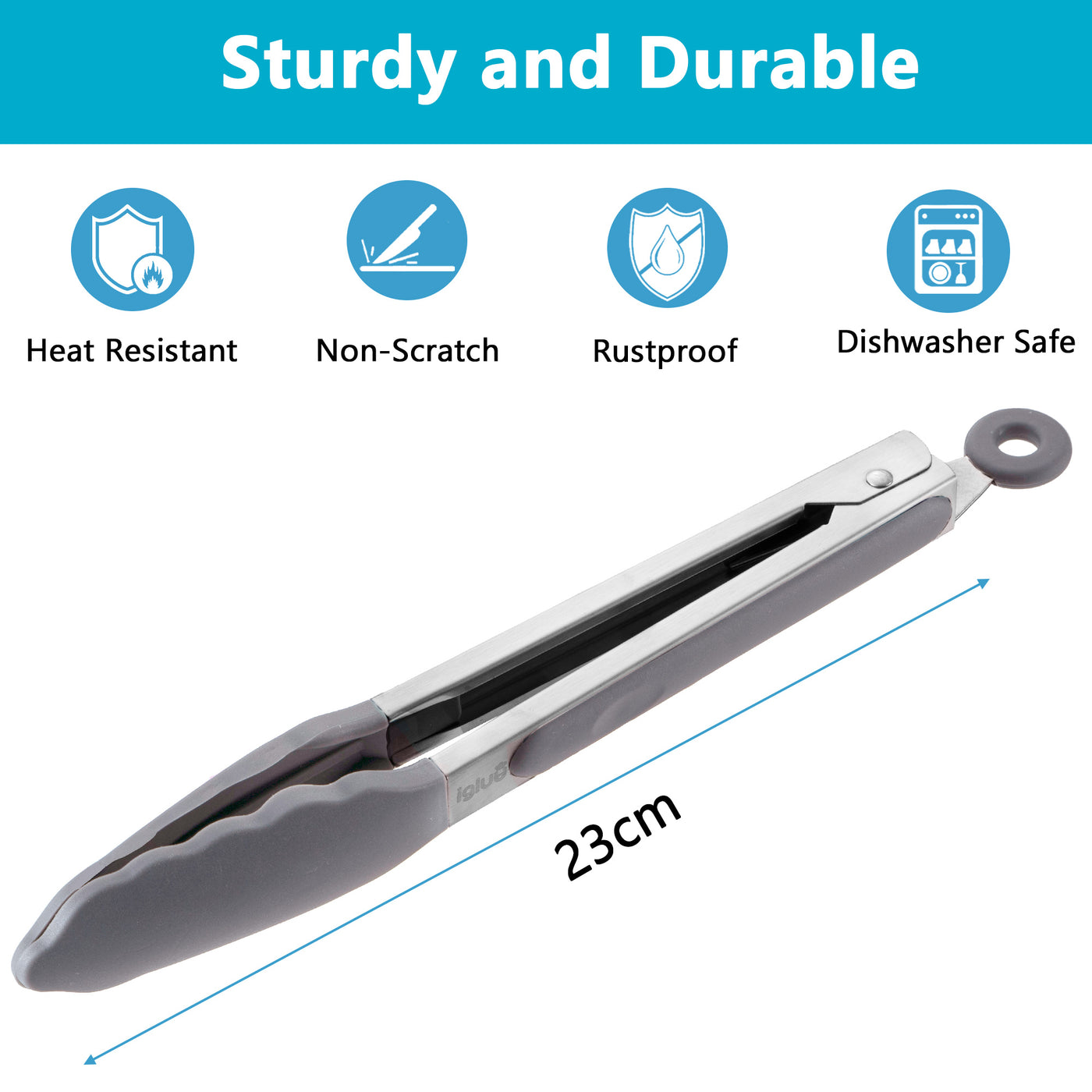 Stainless Steel Tong Heavy Duty With Nonslip Silicone Handle 23 cm